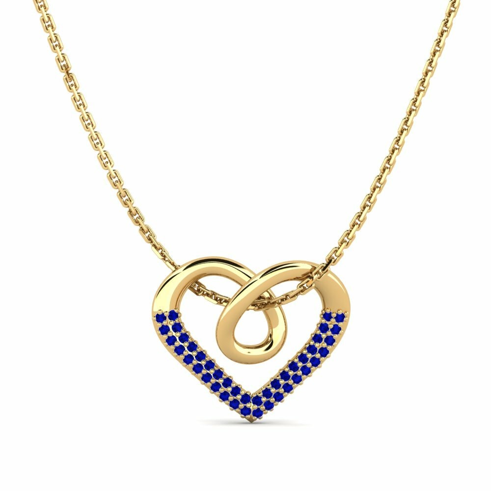 Round 0.168 Carat Heart Sapphire 14k Yellow Gold Women's Pendant Dragoste