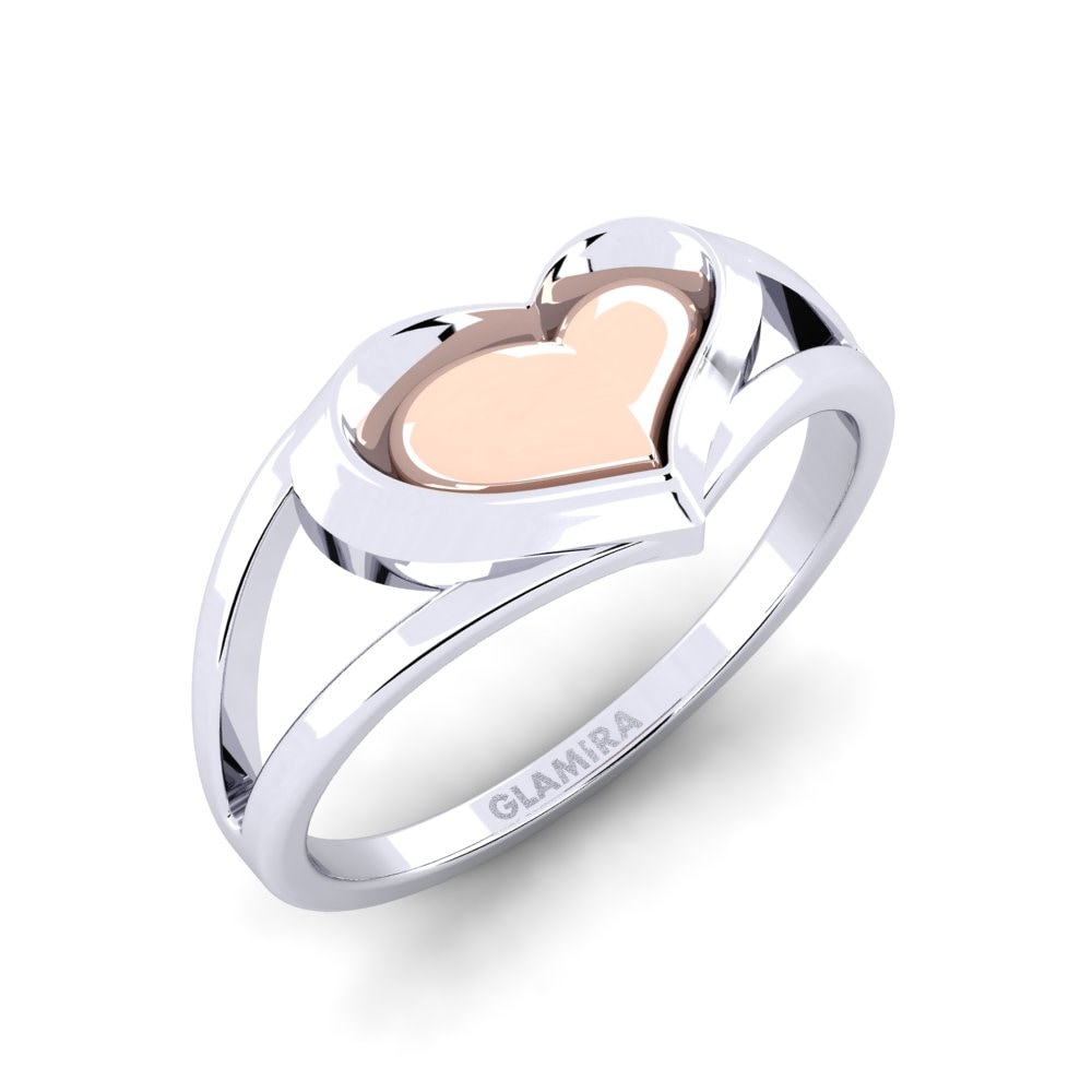 Heart Plain Design Rings Hrdaya 585 White & Rose Gold