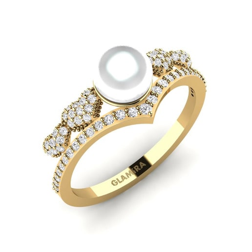 Ring Huachai 585 Yellow Gold & White Sapphire & White Pearl