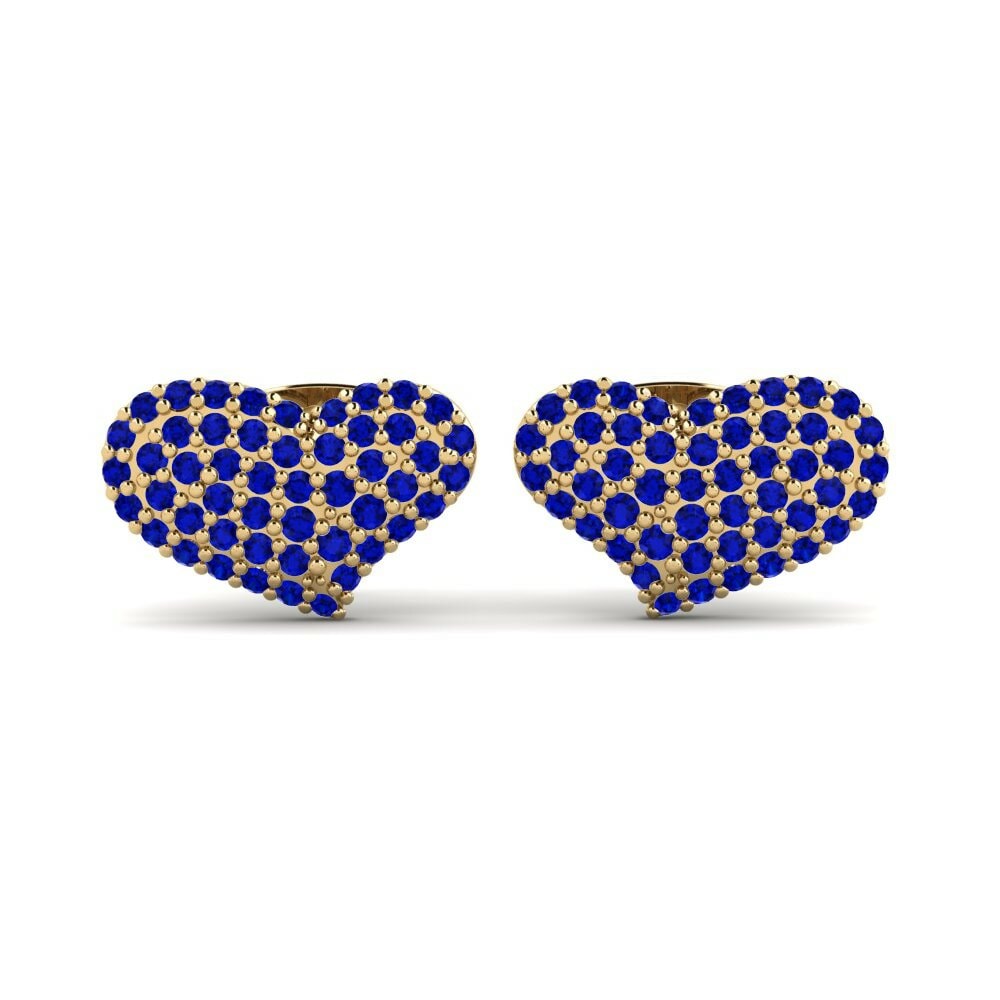 Round 0.408 Carat Studs Sapphire 14k Yellow Gold Women's Earring Maxabbat - A