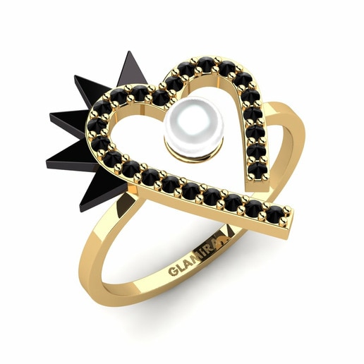 Anillo Misfits 585 Oro Amarillo con Rodio Negro & Diamante Negro & Perla blanca