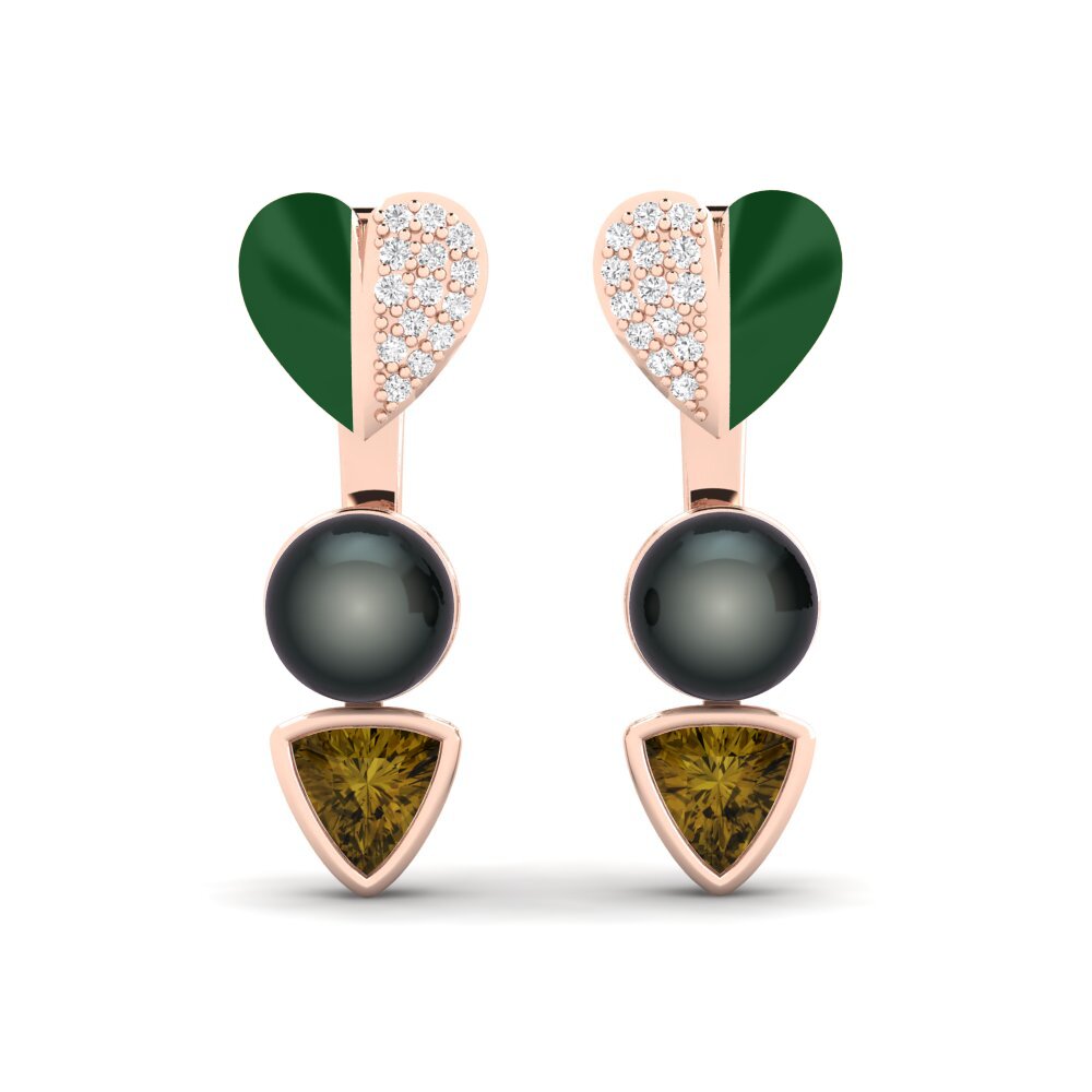 Pendientes Circón Marrón Perlas