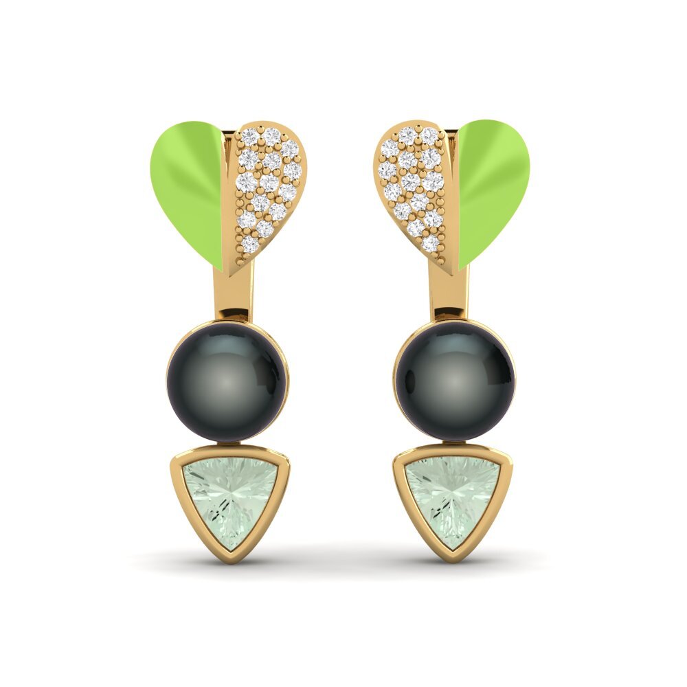 18ct Yellow Gold Green Amethyst Women's Earring Sepia
