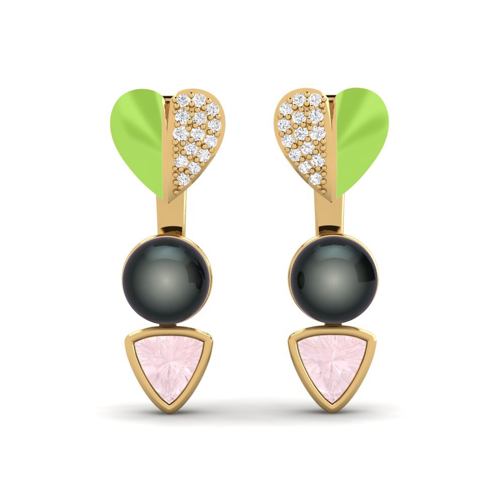 18ct Yellow Gold Rose Quartz Women's Earring Sepia