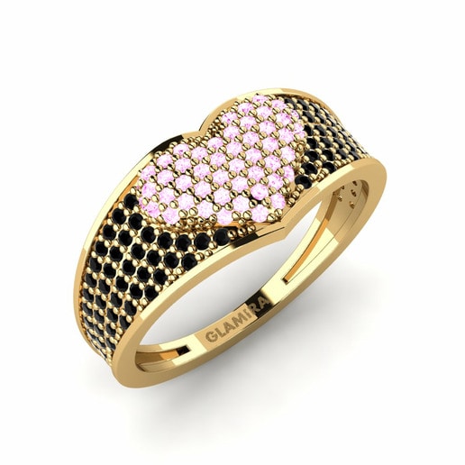 Ring Shinzo 585 Yellow Gold & Pink Sapphire & Black Diamond