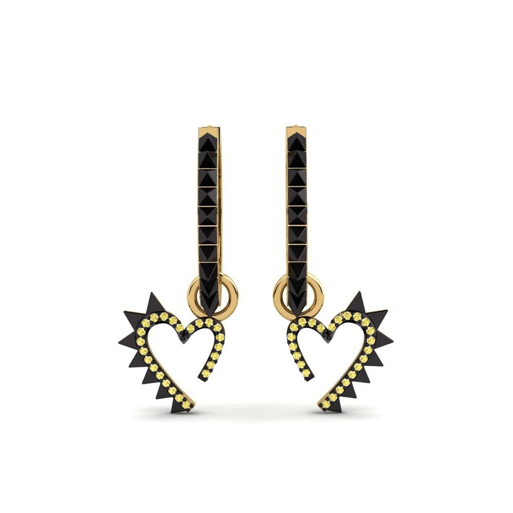 Huggies & Hoops Fearless Earring Thwart D 585 Yellow Gold with Black Rhodium Yellow Sapphire