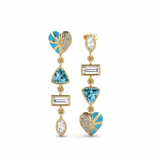 Bông Tai Vivre Vàng 585 & Đá Zircon Xanh & Đá Sapphire Trắng & Đá Swarovski