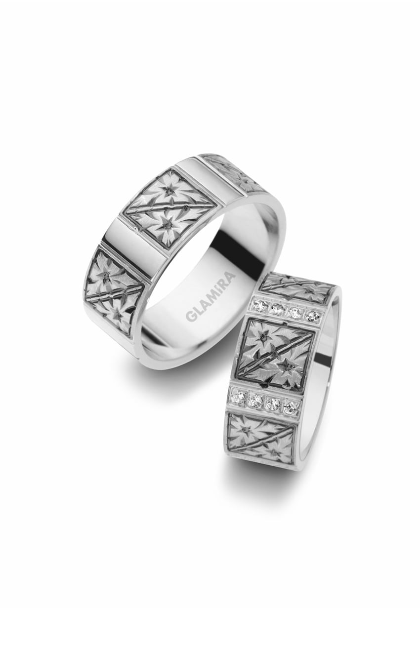 Ouro Branco 9K Anel de Casamento Noble Element