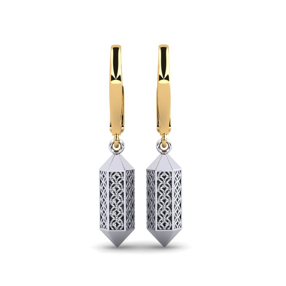 14k Oro Amarillo & Blanco Pendientes Cruim