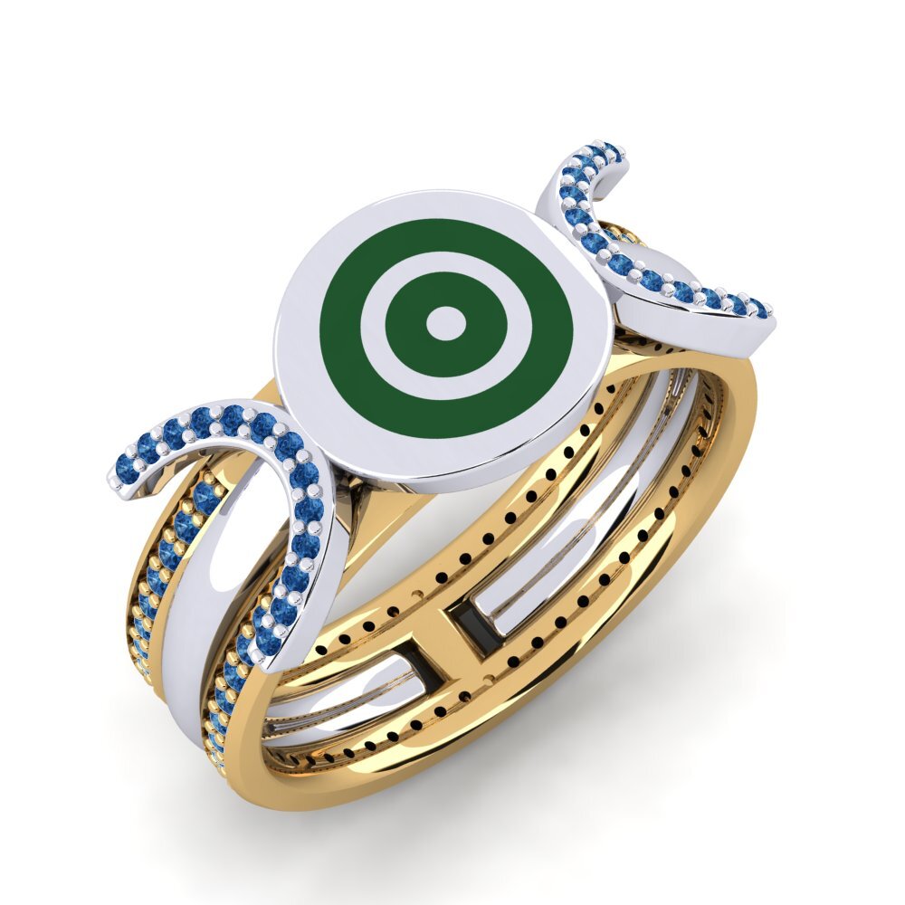 Or Blanc & Jaune 14k Zircone Bleu Foncé Bague Delice