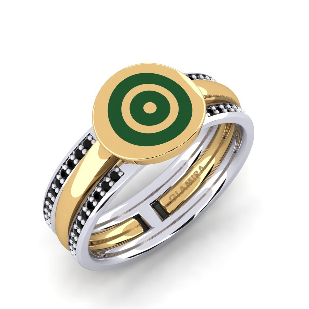 Or Jaune & Blanc 14k Diamant Noir Bague Deluge