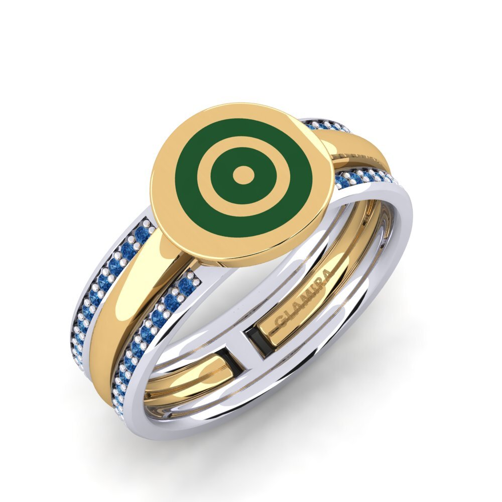 Or Jaune & Blanc 14k Zircone Bleu Foncé Bague Deluge
