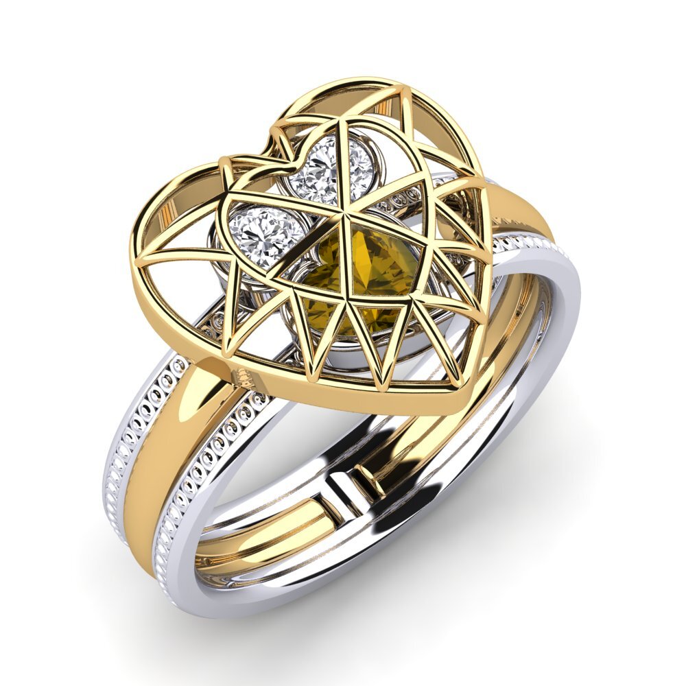 Or Blanc & Jaune 9k Zircon Brun Bague Estatelas