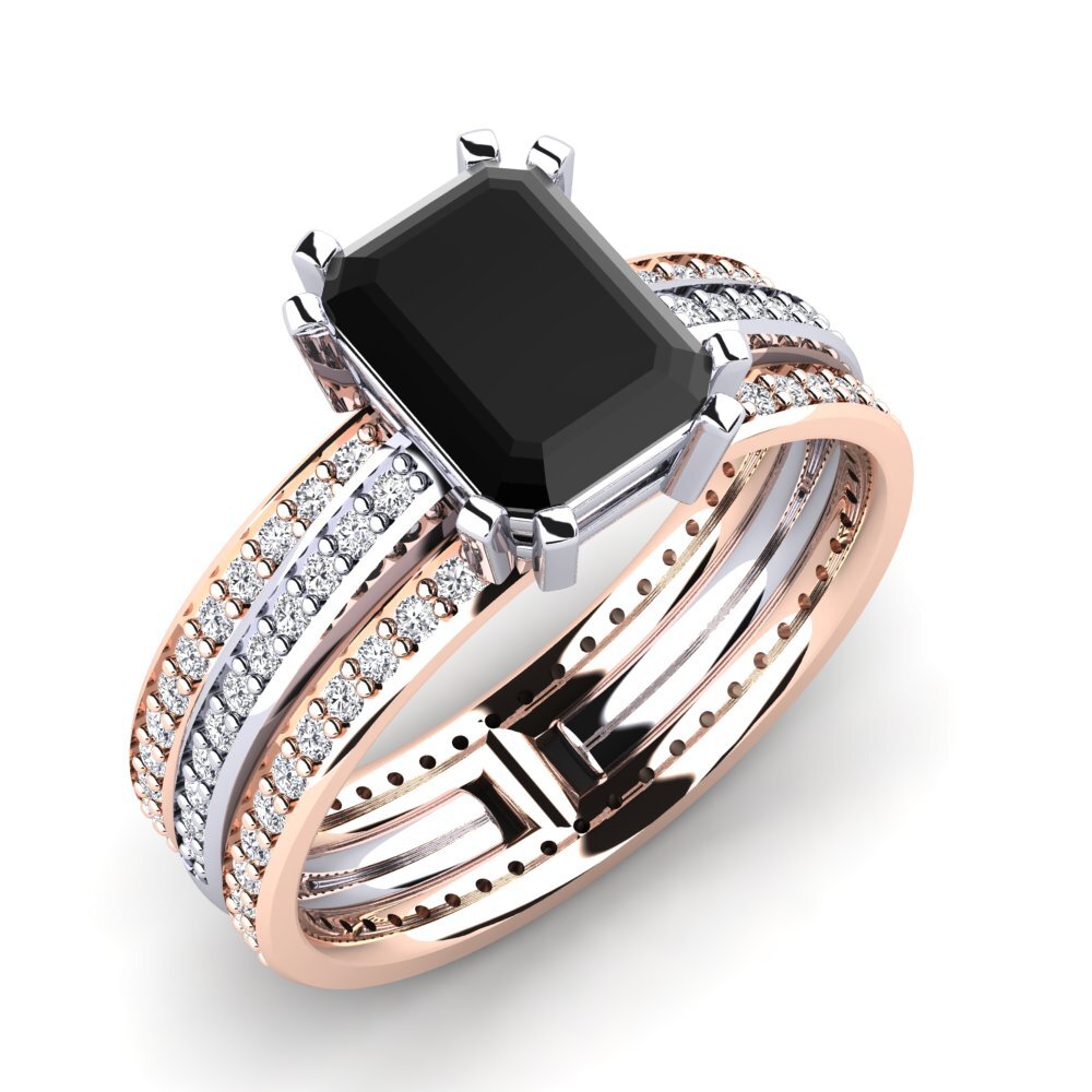 9ct White & Rose Gold Black Onyx Engagement Ring Precoce