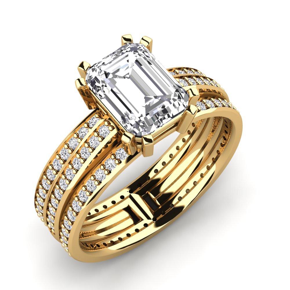 Gelbgold 585 Smaragdschliff Verlobungsring Precoce