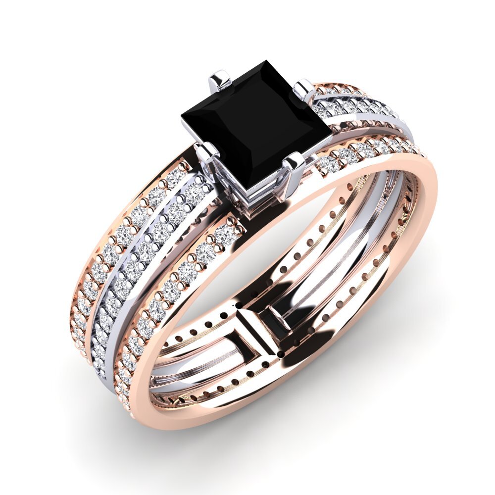 9ct White & Rose Gold Black Onyx Engagement Ring Tambour