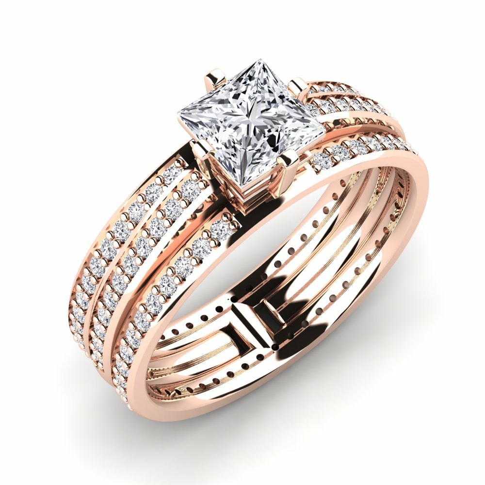 公主方形 Design Solitaire 鑽石 14k 玫瑰金 訂婚戒指 Tambour