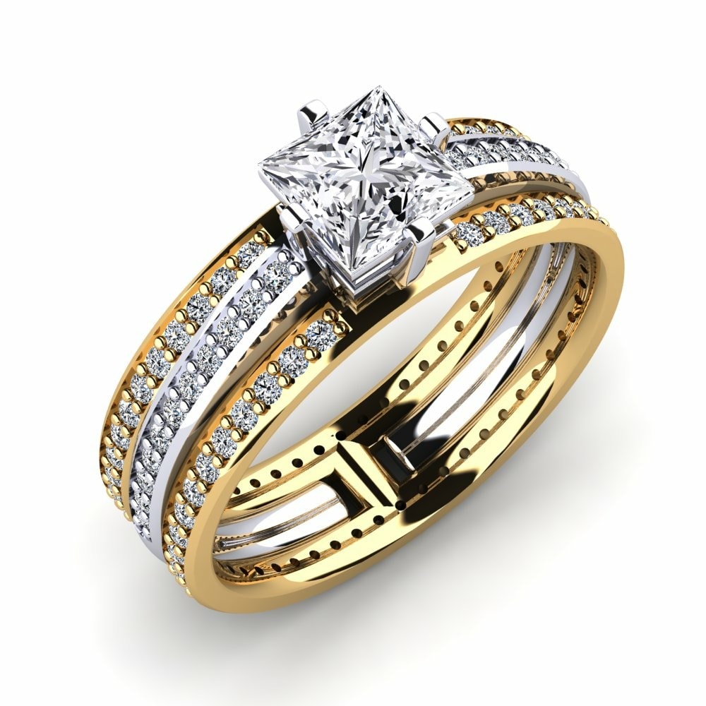 9k White & Yellow Gold Engagement Ring Tambour