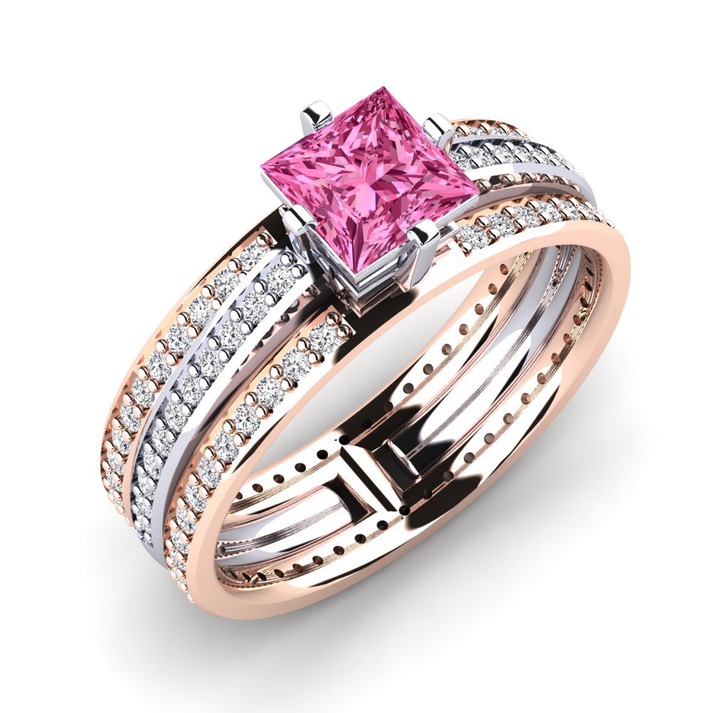 14ct White & Rose Gold Pink Tourmaline Engagement Ring Tambour