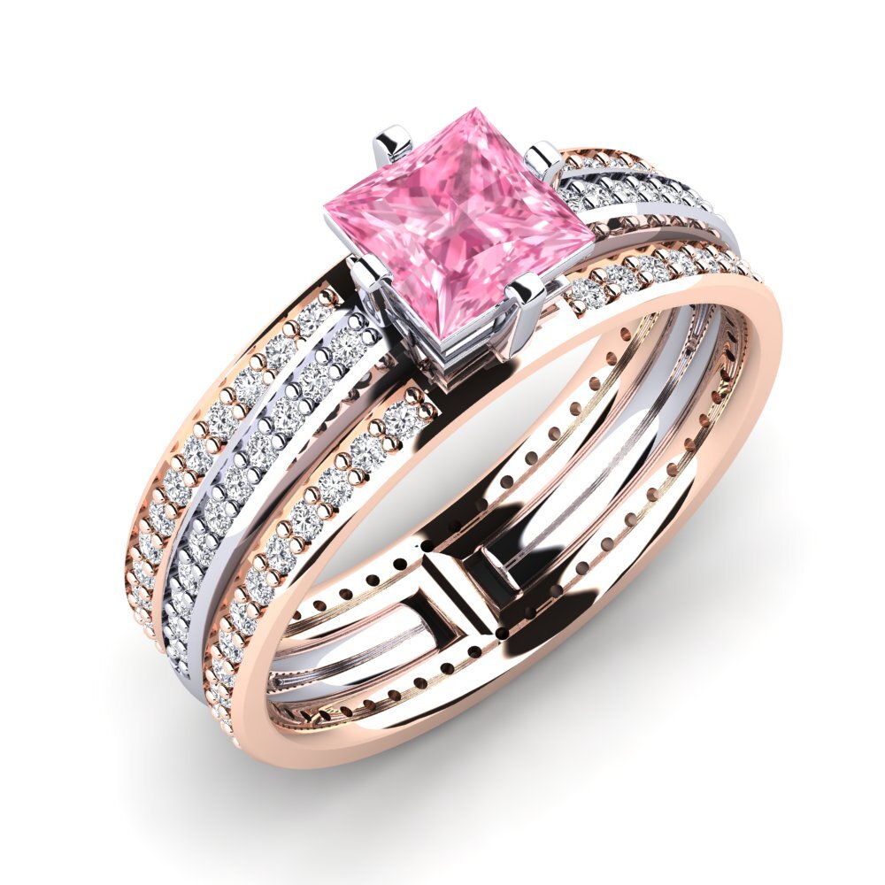 18ct White & Rose Gold Pink Sapphire Engagement Ring Tambour