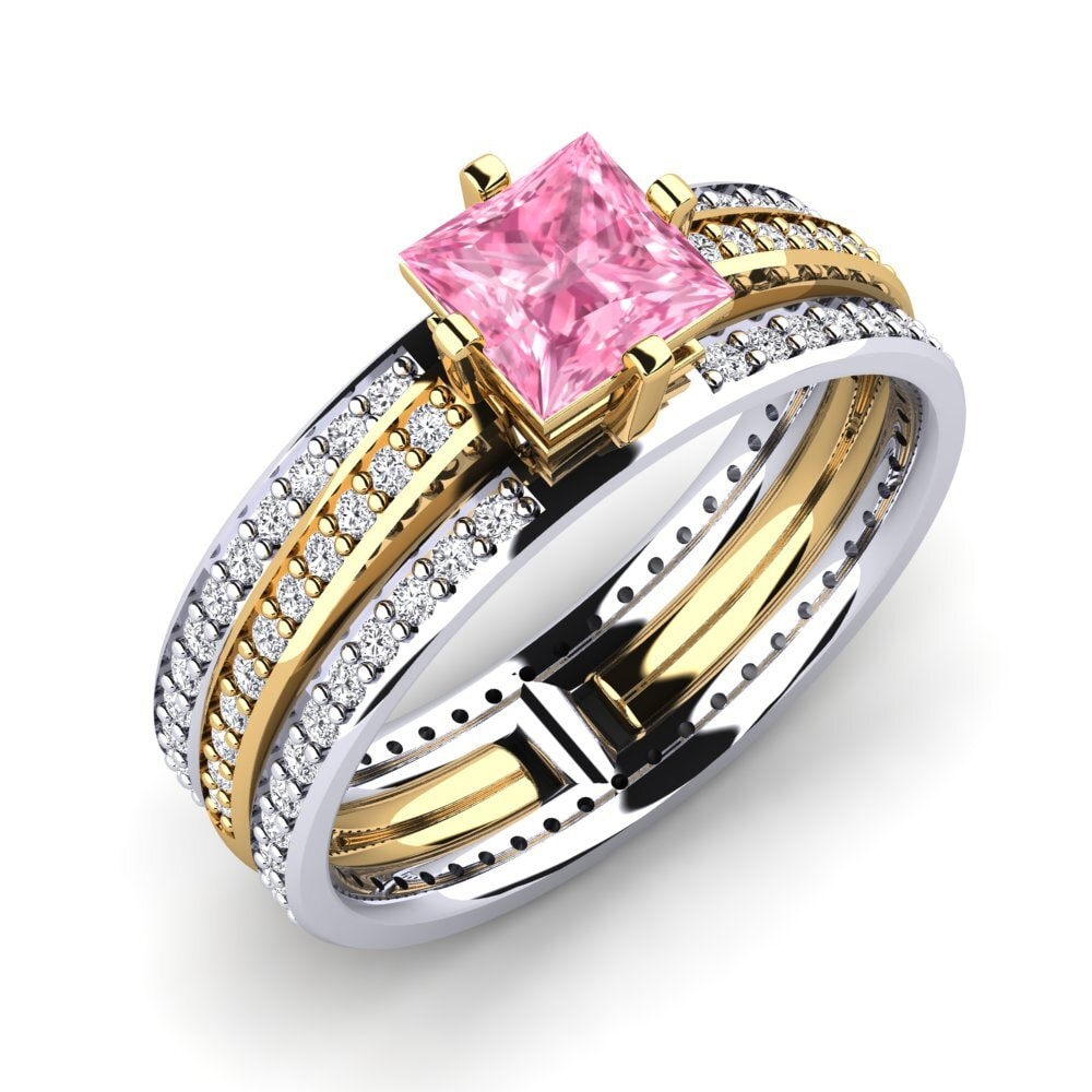 14ct Yellow & White Gold Pink Sapphire Engagement Ring Tambour