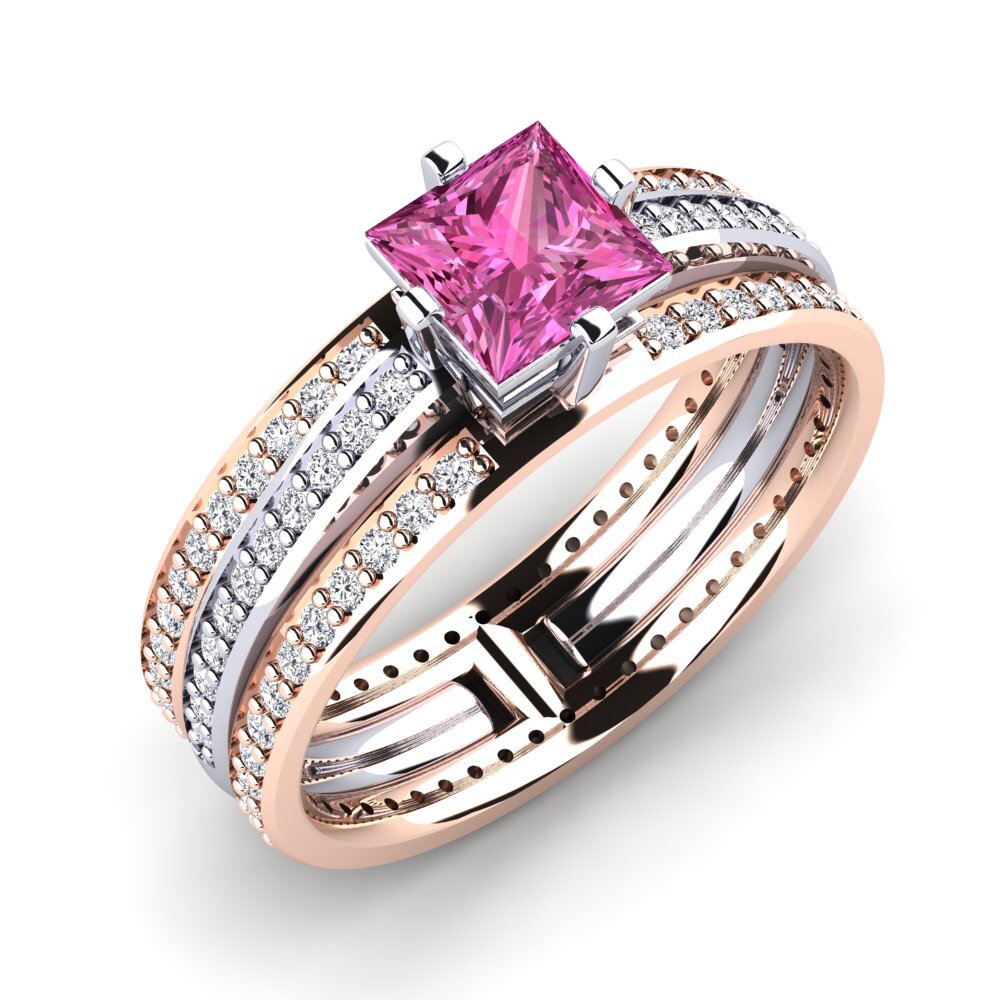 14ct White & Rose Gold Pink Topaz Engagement Ring Tambour