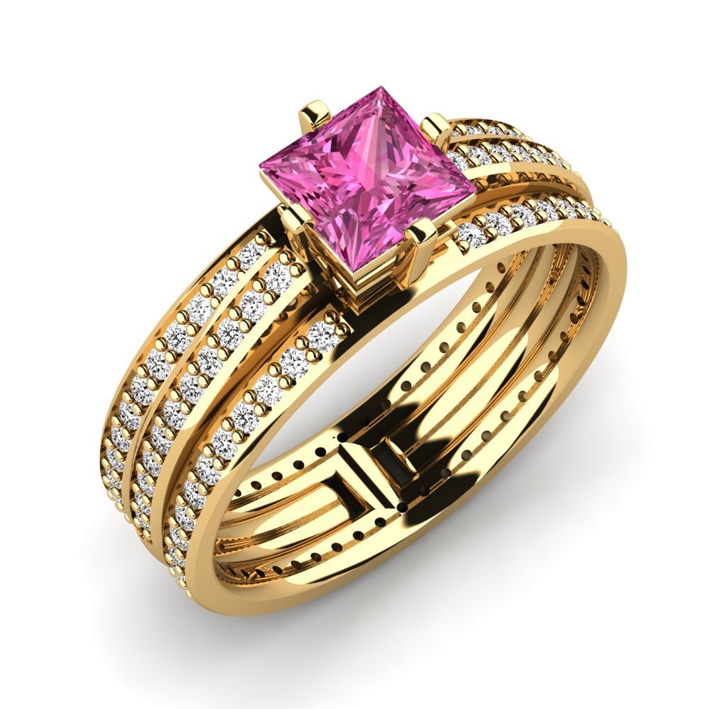 9k Oro Amarillo Topacio Rosa Anillo de compromiso Tambour