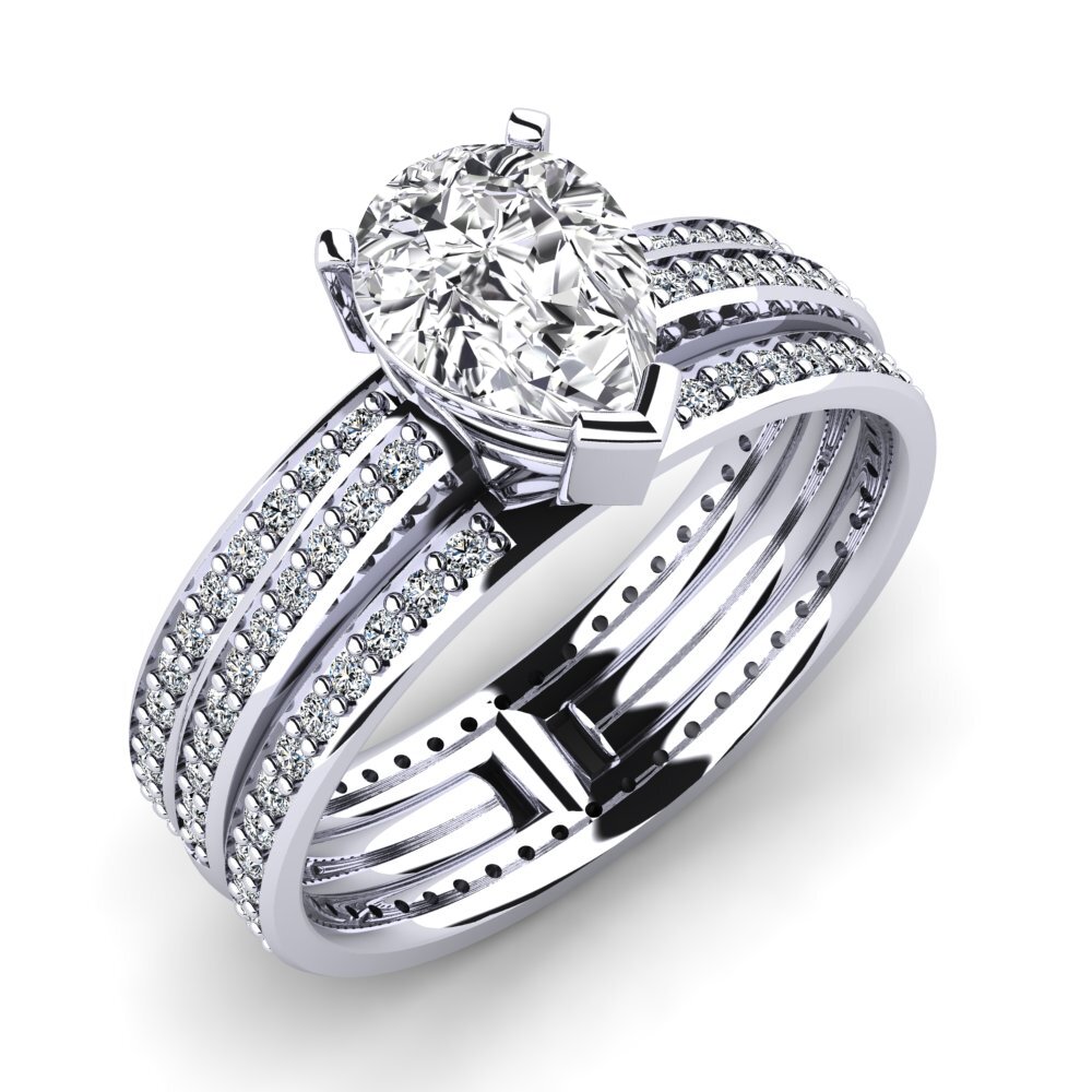 Bague Fiançailles Moissanite Poire 2,30ct Or Blanc 14k - Taille US 6.5 - Halo Avec Diamants Signity - Neuf Sans Boîte