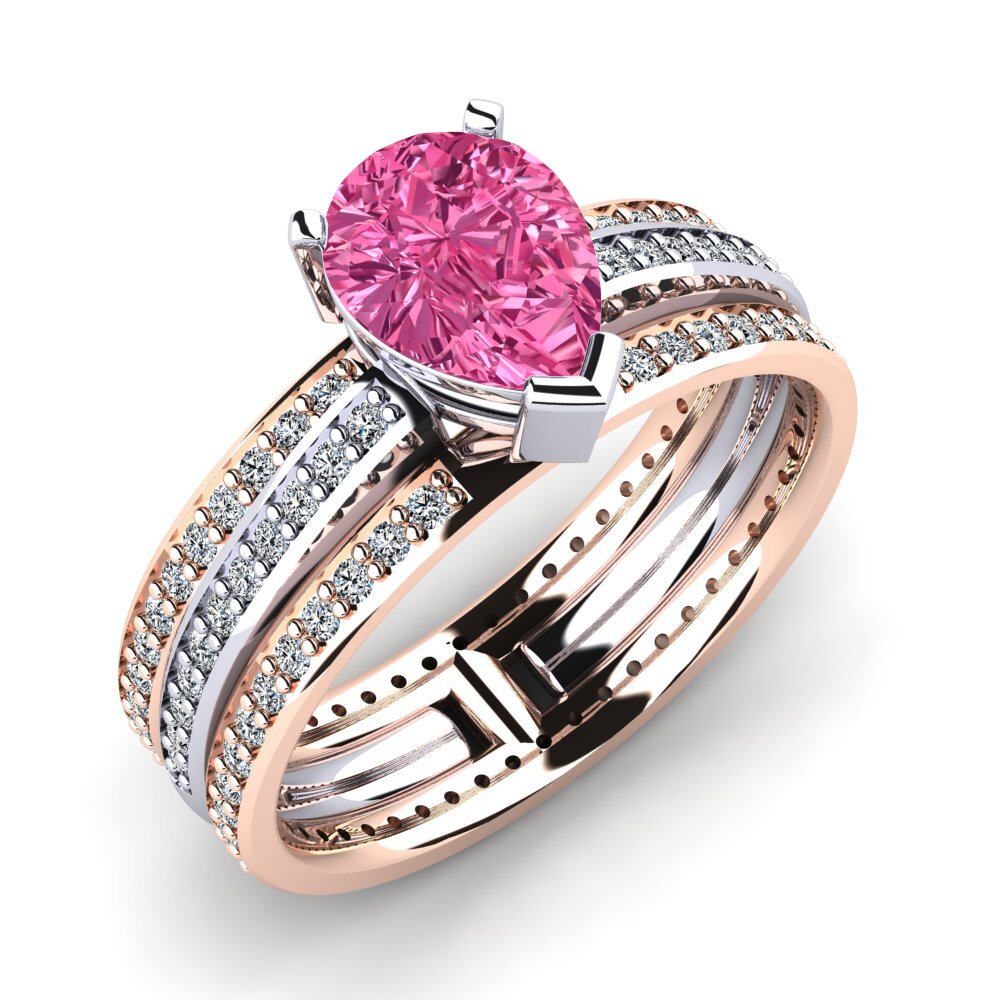 14ct White & Rose Gold Pink Tourmaline Engagement Ring Teinte