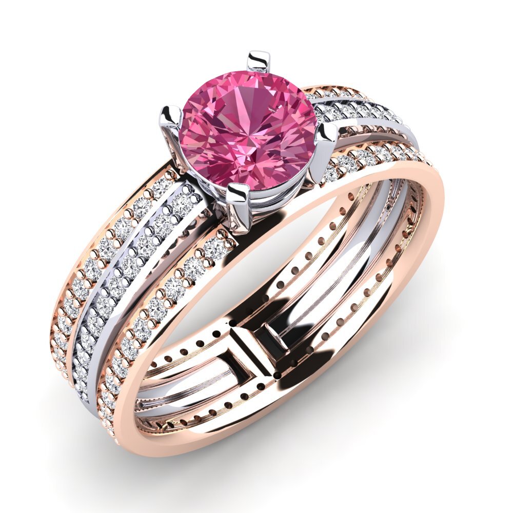14ct White & Rose Gold Pink Tourmaline Engagement Ring Trompette