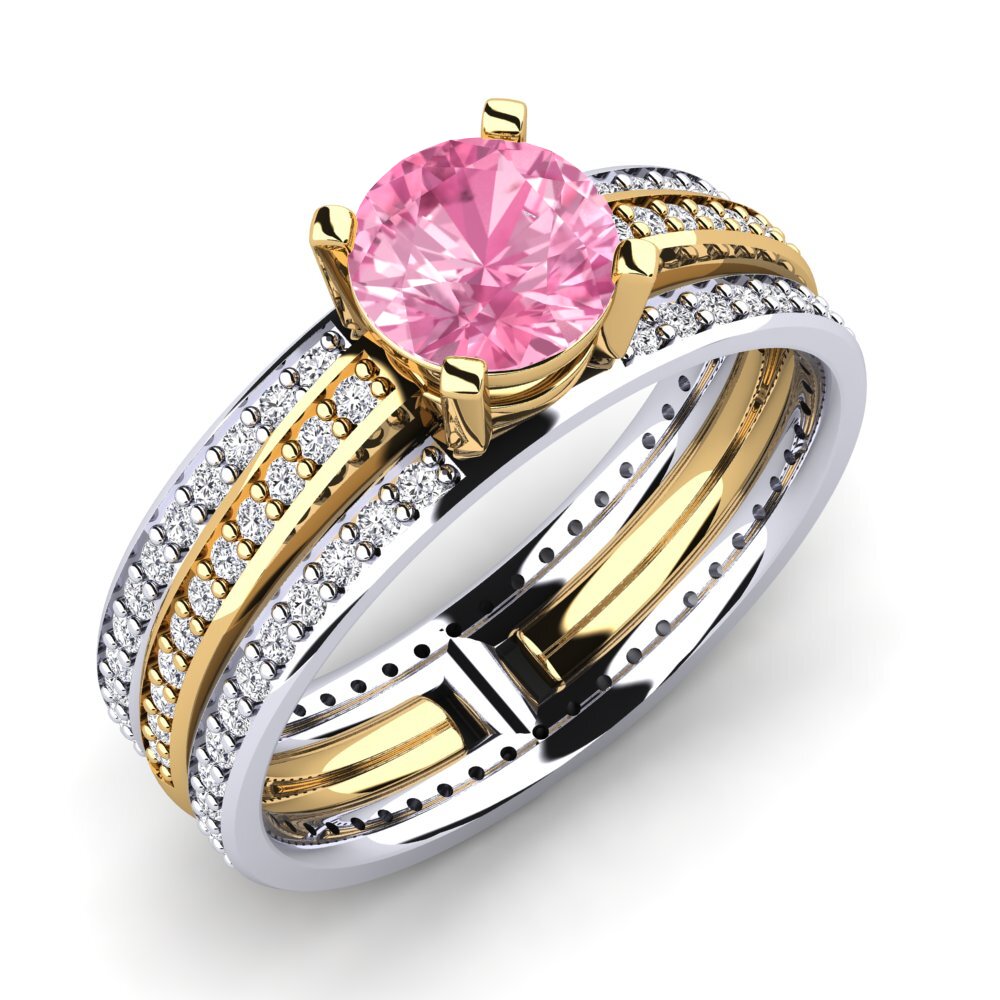 14ct Yellow & White Gold Pink Sapphire Engagement Ring Trompette