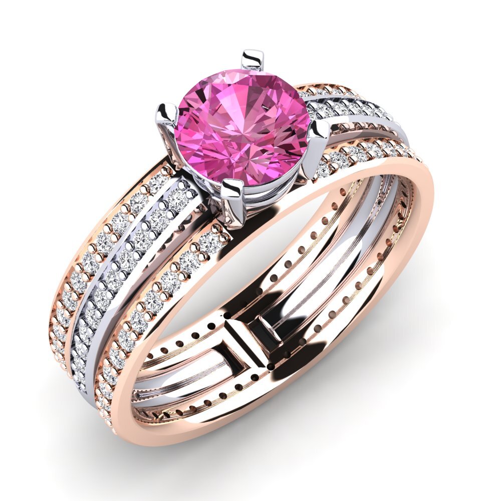 14ct White & Rose Gold Pink Topaz Engagement Ring Trompette