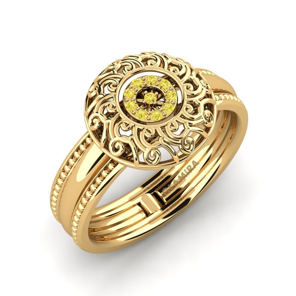 Or Jaune 9k Saphir Jaune Bague Vestire