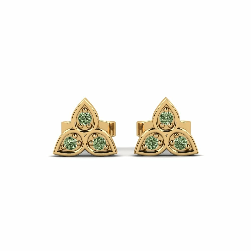 Studs Earrings GLAMIRA Khos 585 Yellow Gold Green Diamond