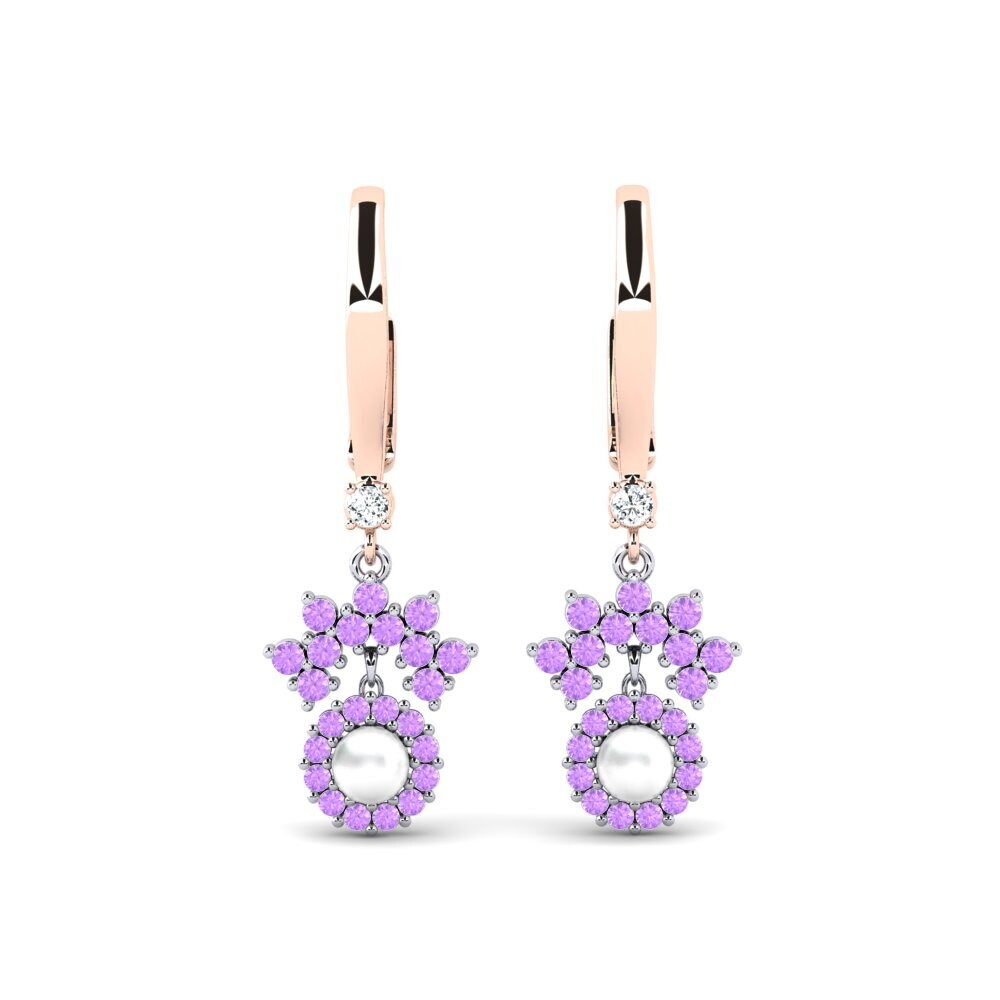 9ct Rose & White Gold Amethyst Women's Earring Ehses
