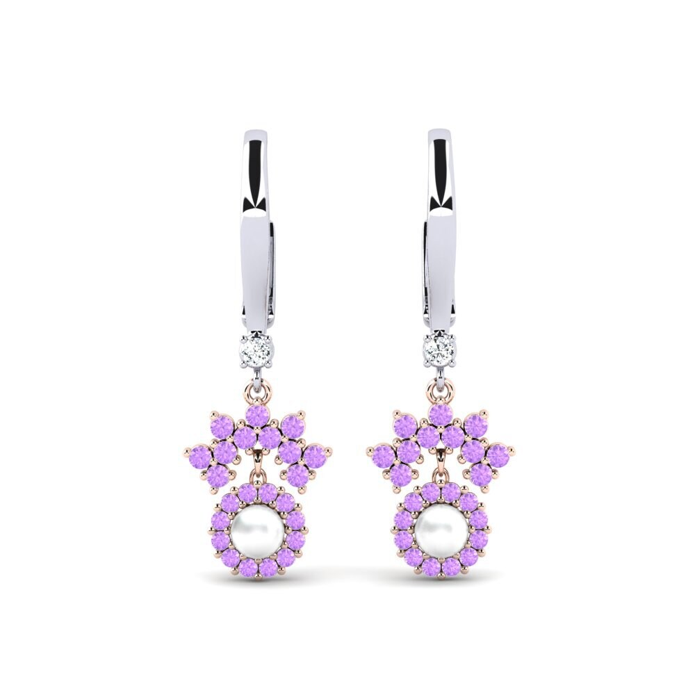 9ct White & Rose Gold Amethyst Women's Earring Ehses