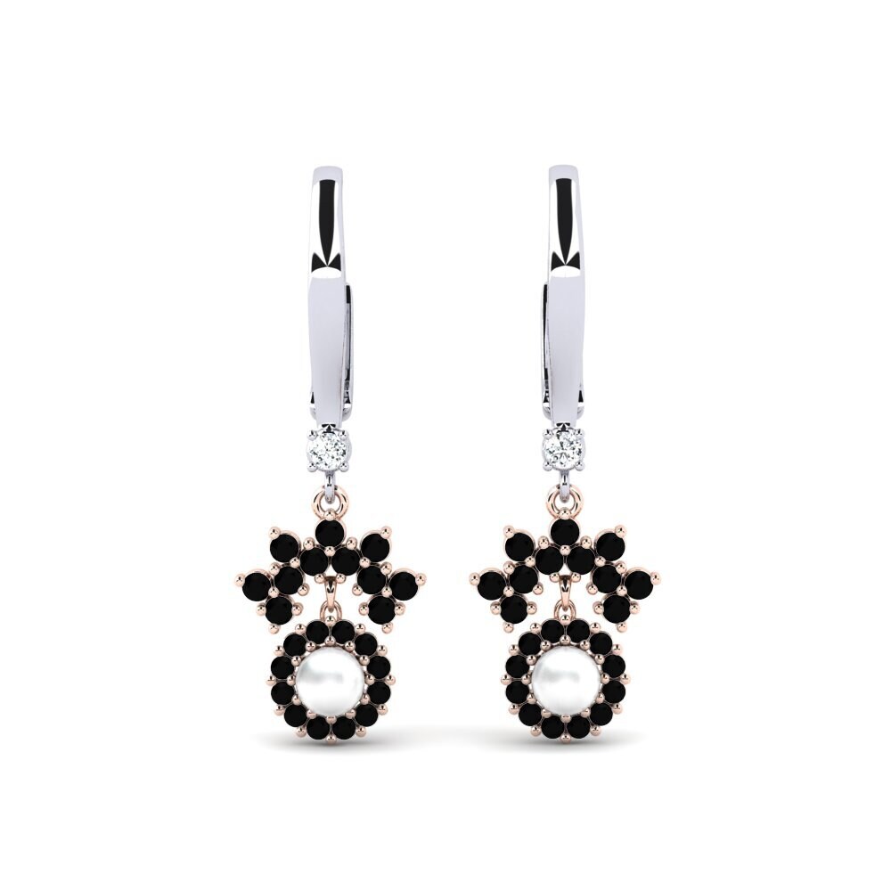 14ct White & Rose Gold Black Onyx Women's Earring Ehses