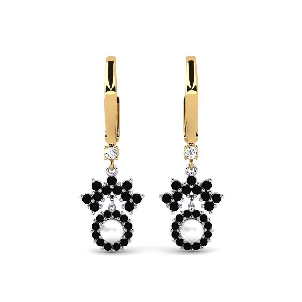 14ct Yellow & White Gold Black Onyx Women's Earring Ehses