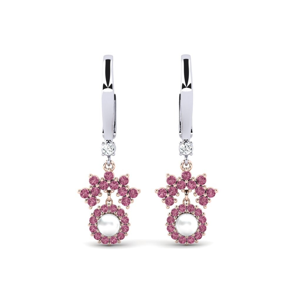 18ct White & Rose Gold Rhodolite Garnet Women's Earring Ehses