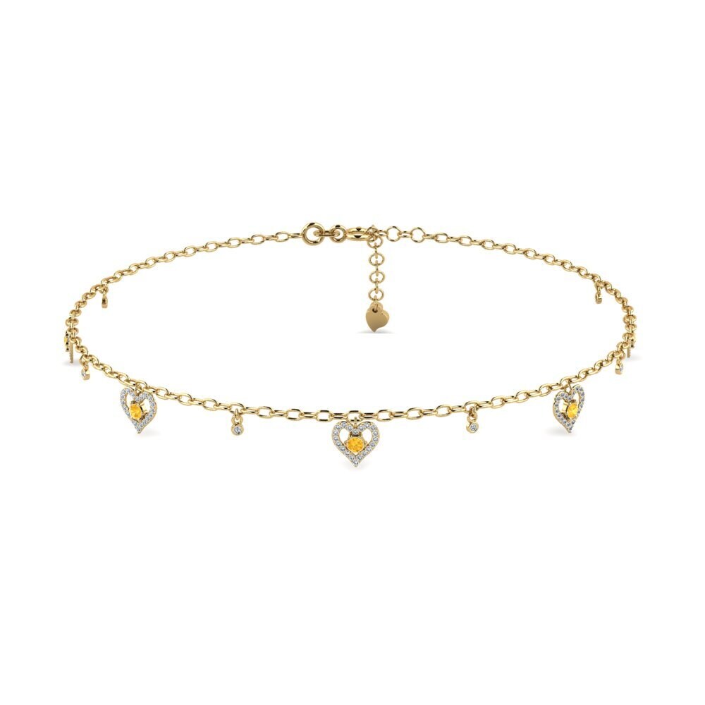 14ct Yellow Gold Citrine Women's Anklet Acyclic