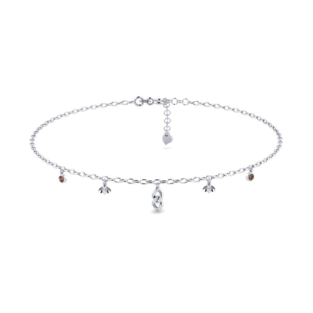 18ct White Gold Smoky Quartz Women's Anklet Ajustage