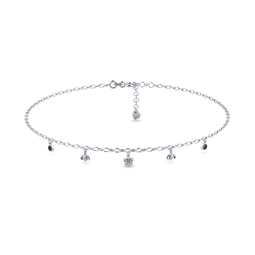 18ct White Gold Smoky Quartz Women's Anklet Alambique
