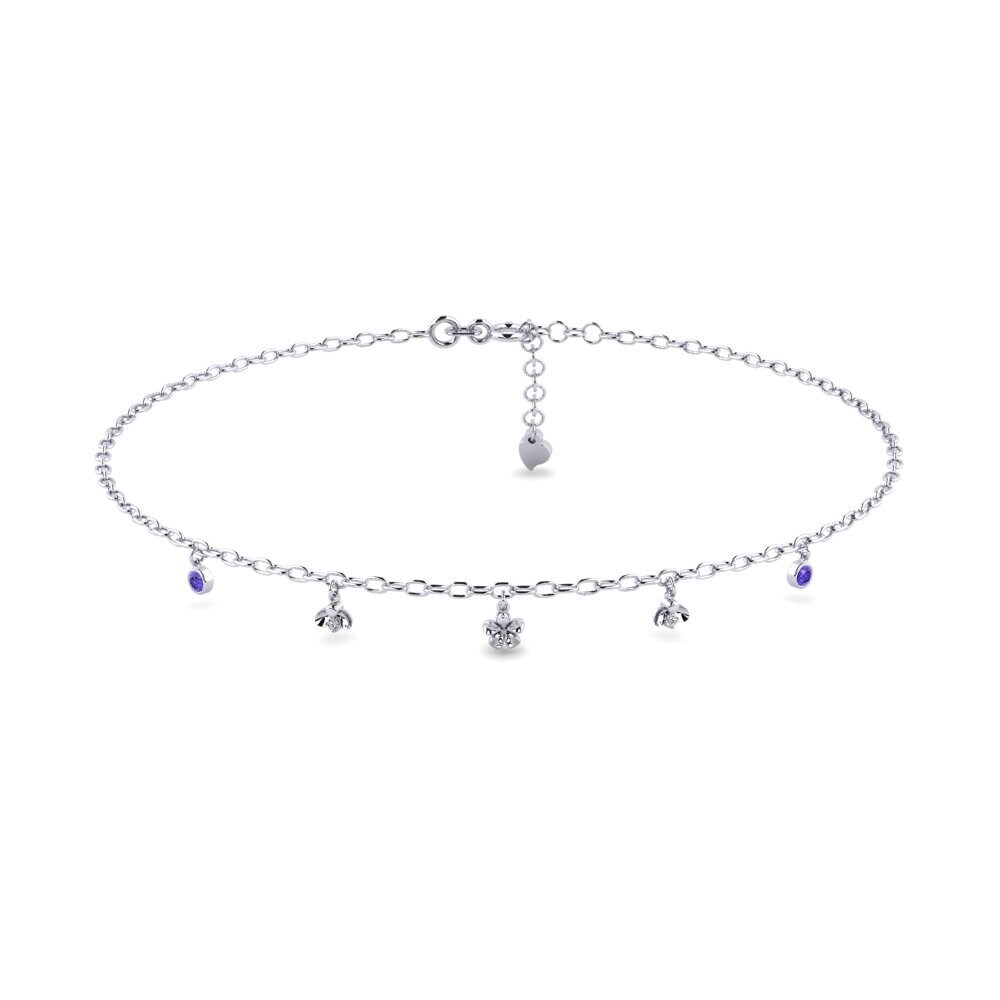 18ct White Gold Tanzanite Women's Anklet Alambique