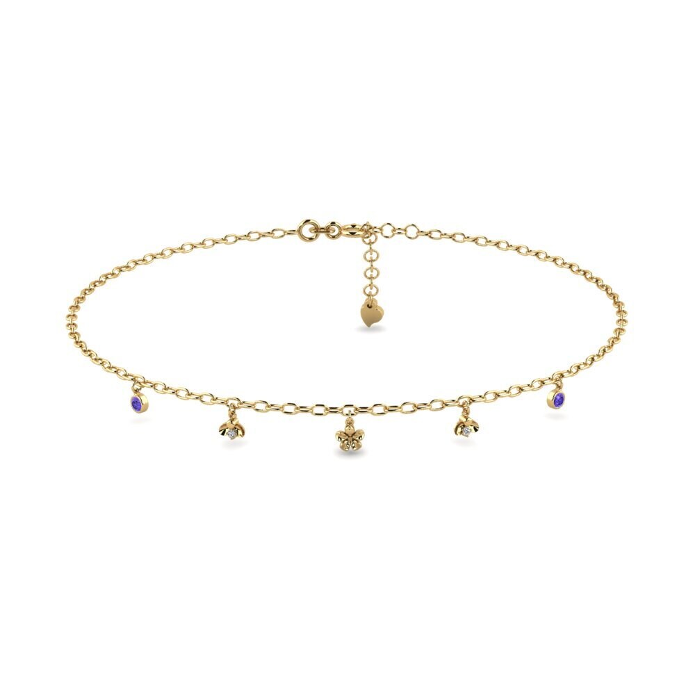 14ct Yellow Gold Tanzanite Women's Anklet Alambique