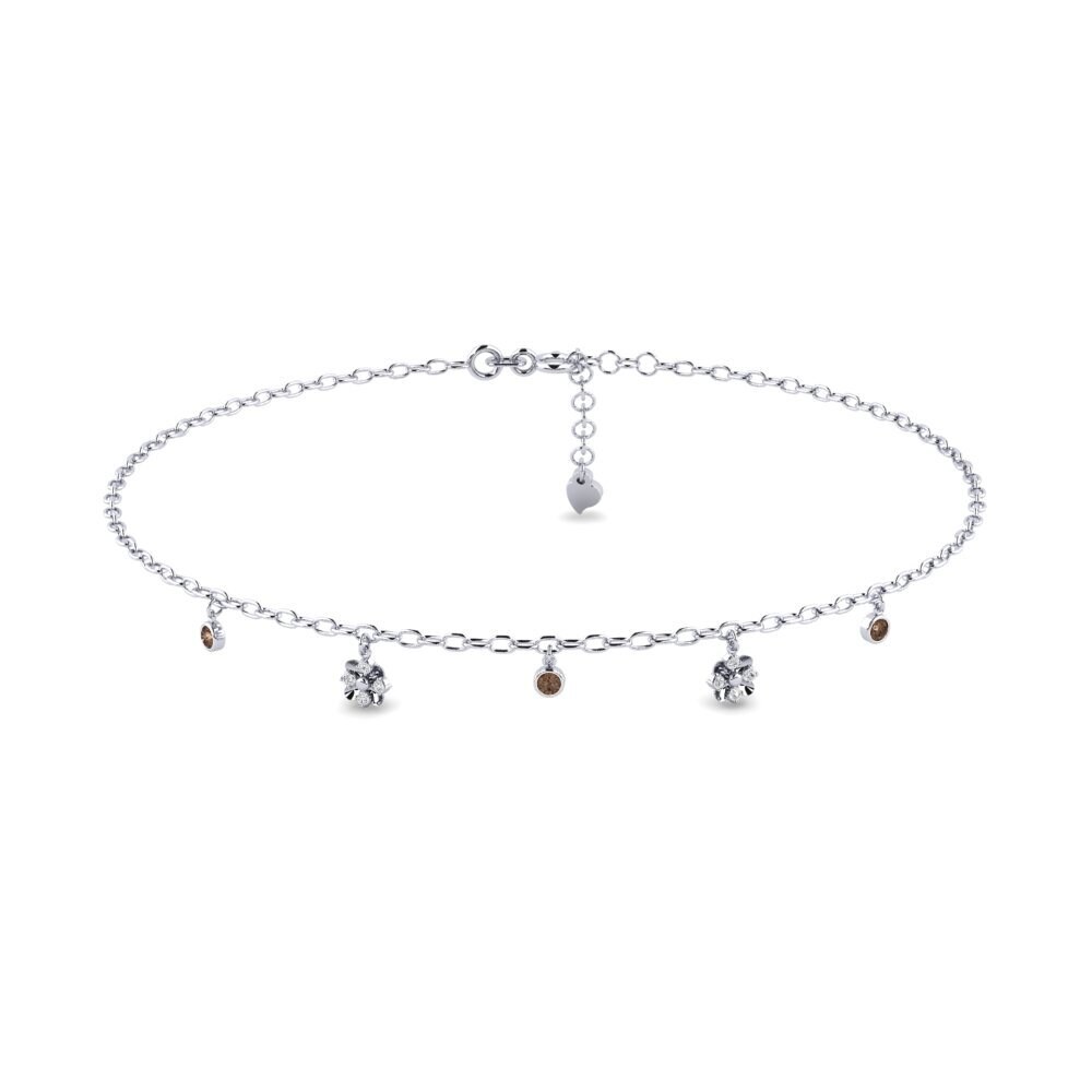 18ct White Gold Smoky Quartz Women's Anklet Alarmant