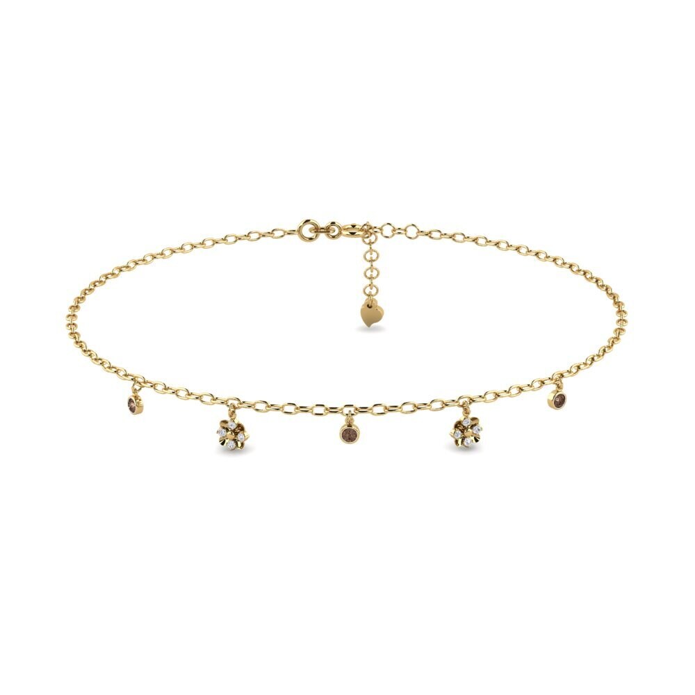 14ct Yellow Gold Smoky Quartz Women's Anklet Alarmant