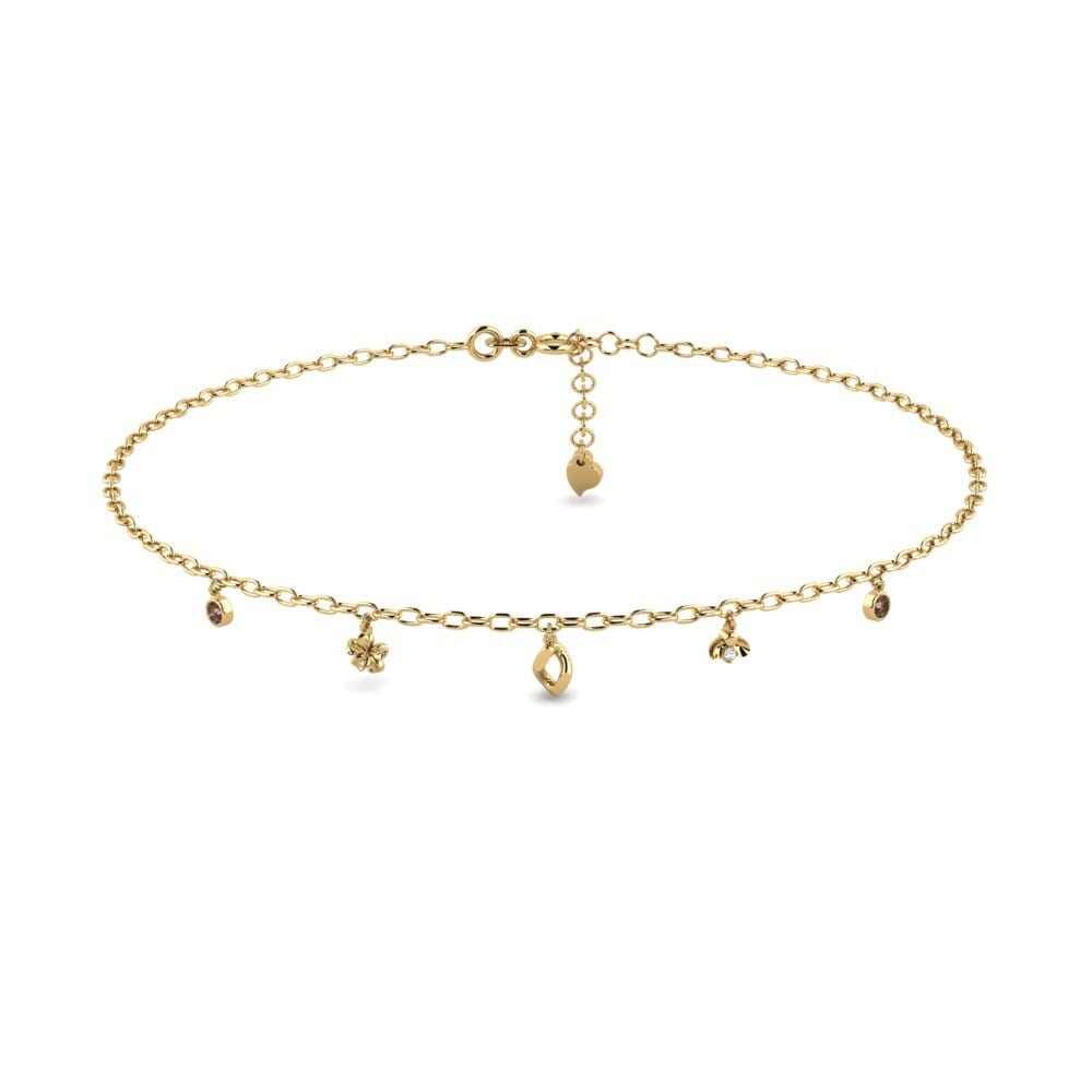 14ct Yellow Gold Smoky Quartz Women's Anklet Albinos
