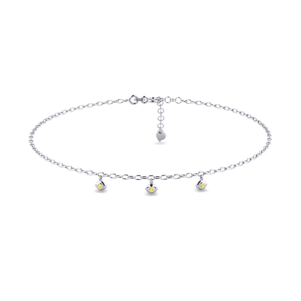 18k Oro Blanco Zafiro amarillo Tobillera de mujer Exciple