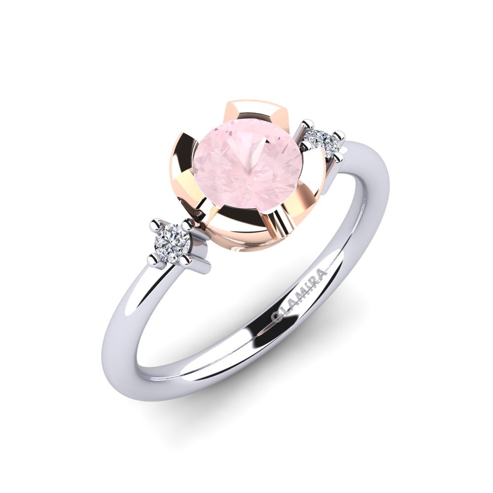 14ct White & Rose Gold Rose Quartz Engagement Ring Adoray