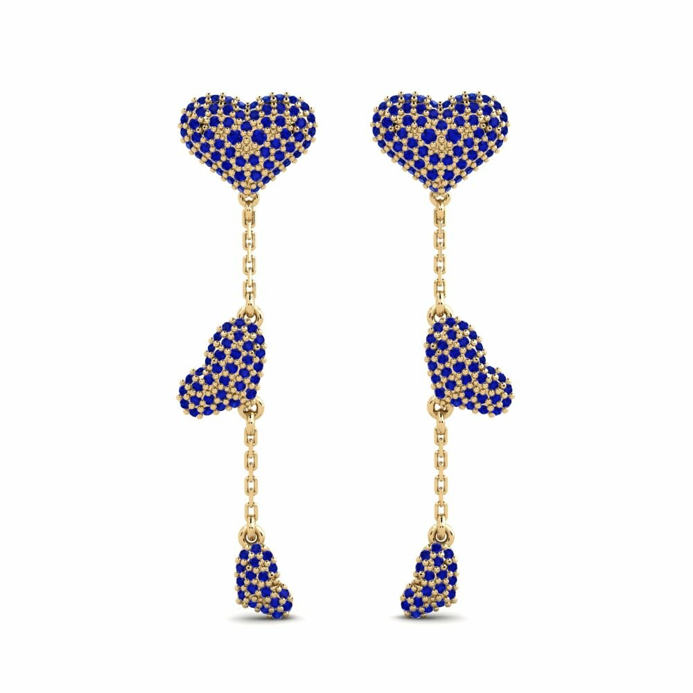 Round 0.942 Carat Drops & Dangle Sapphire 14k Yellow Gold Women's Earring Adoraya A